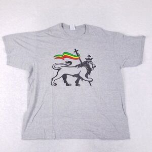 Port & Company Lion Of Judah T Shirt Mens 3XL Rastafarian Reggae Grey Graphic